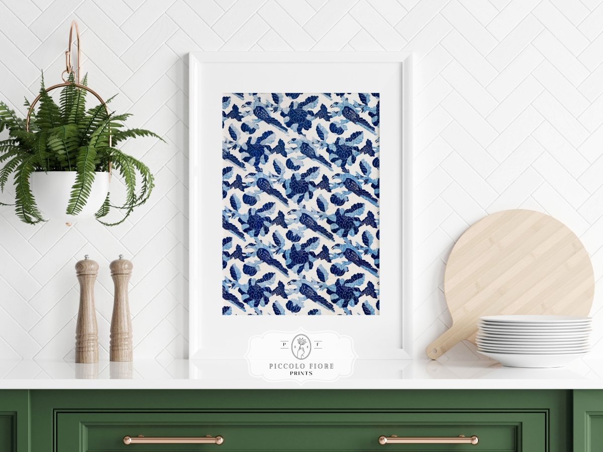 Blue Bird and Flower Quilt Print | P157 - Single Art Prints - Piccolo Fiore Prints