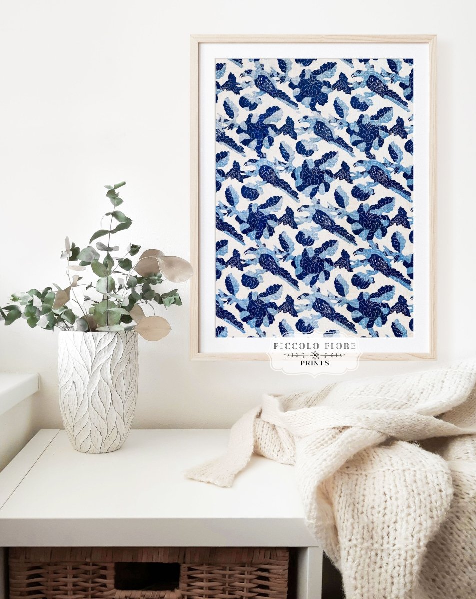 Blue Bird and Flower Quilt Print | P157 - Single Art Prints - Piccolo Fiore Prints