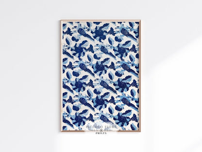 Blue Bird and Flower Quilt Print | P157 - Single Art Prints - Piccolo Fiore Prints