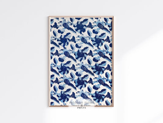 Blue Bird and Flower Quilt Print | P157 - Single Art Prints - Piccolo Fiore Prints
