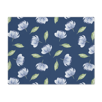 Blue Flowers and Leaves in Dark Blue | Placemat - Cotton Twill Placemat - Piccolo Fiore Prints