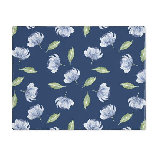 Blue Flowers and Leaves in Dark Blue | Placemat - Cotton Twill Placemat - Piccolo Fiore Prints