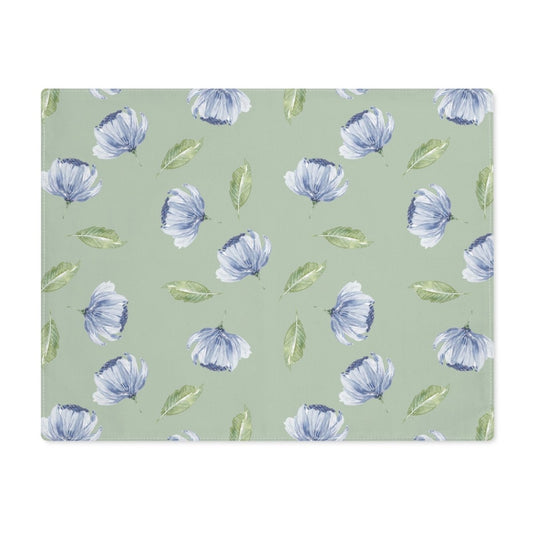Blue Flowers and Leaves in Green | Placemat - Cotton Twill Placemat - Piccolo Fiore Prints