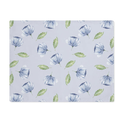 Blue Flowers and Leaves in Light Blue | Placemat - Cotton Twill Placemat - Piccolo Fiore Prints