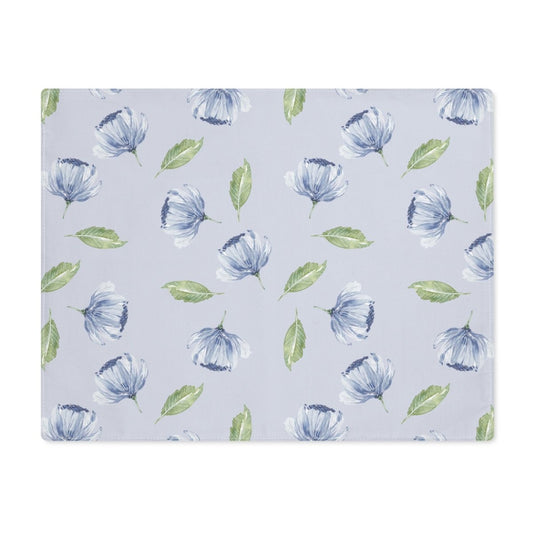 Blue Flowers and Leaves in Light Blue | Placemat - Cotton Twill Placemat - Piccolo Fiore Prints