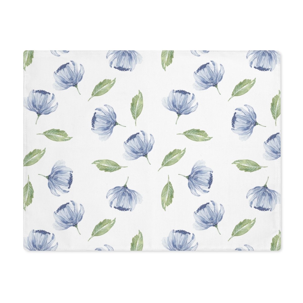 Blue Flowers and Leaves in White | Placemat - Cotton Twill Placemat - Piccolo Fiore Prints