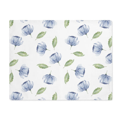 Blue Flowers and Leaves in White | Placemat - Cotton Twill Placemat - Piccolo Fiore Prints