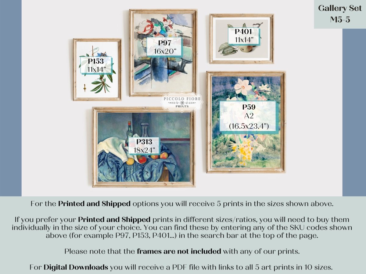 Blue Fruit and Flowers | Gallery Wall Set | 5 Prints | M5 - 5 - Gallery Wall Set - Piccolo Fiore Prints