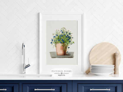 Blue Garden Lobelia in a Pot | P160 - Single Art Prints - Piccolo Fiore Prints