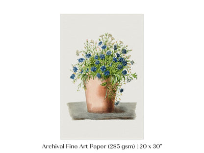 Blue Garden Lobelia in a Pot | P160 - Single Art Prints - Piccolo Fiore Prints