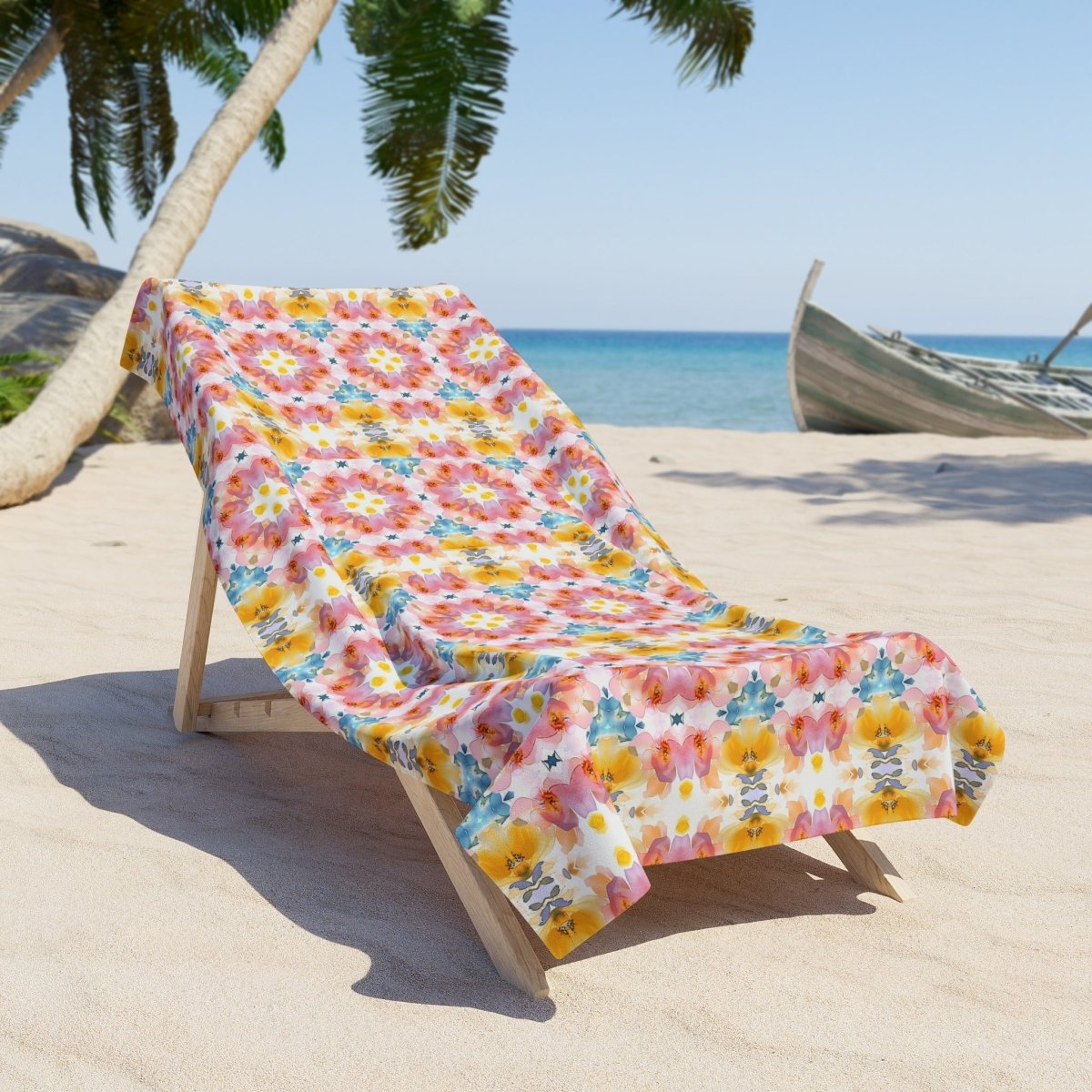Bold Blooms in Pink, Yellow and Blue | Beach Towel - Beach Towel - Piccolo Fiore Prints