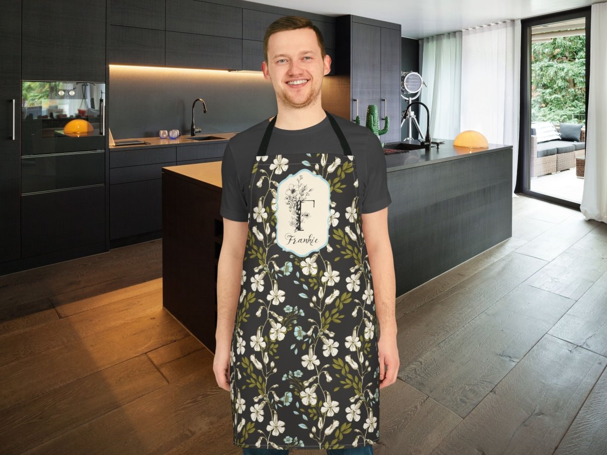 Botanical Monogram in Black and Cream | Apron - Aprons - Piccolo Fiore Prints