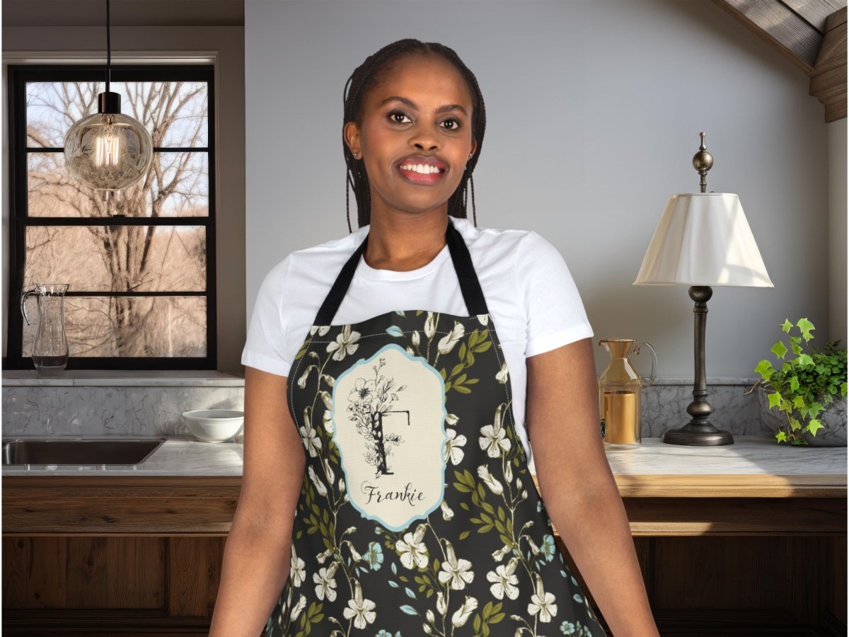 Botanical Monogram in Black and Cream | Apron - Aprons - Piccolo Fiore Prints
