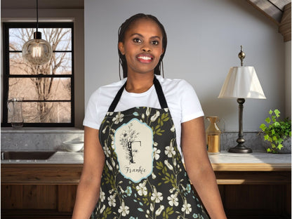 Botanical Monogram in Black and Cream | Apron - Aprons - Piccolo Fiore Prints