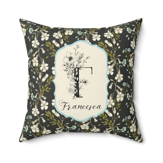 Botanical Monogram in Black and Cream | Throw Pillow - Throw Pillow - Piccolo Fiore Prints
