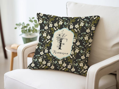 Botanical Monogram in Black and Cream | Throw Pillow - Throw Pillow - Piccolo Fiore Prints