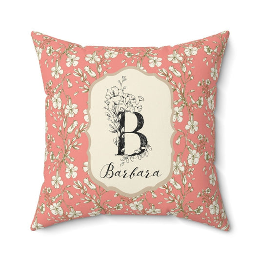 Botanical Monogram in Coral and Cream | Throw Pillow - Throw Pillow - Piccolo Fiore Prints