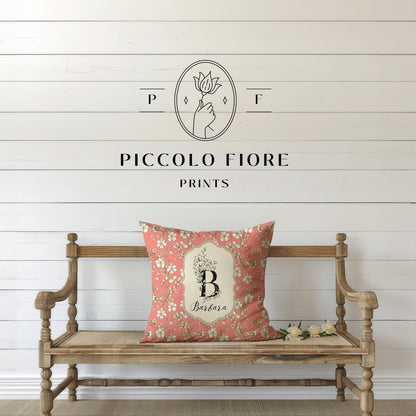 Botanical Monogram in Coral and Cream | Throw Pillow - Throw Pillow - Piccolo Fiore Prints