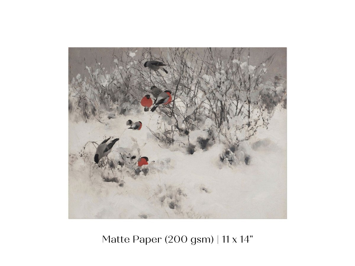 Bullfinches in the Snow | P443 - Single Art Prints - Piccolo Fiore Prints