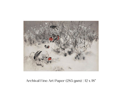 Bullfinches in the Snow | P443 - Single Art Prints - Piccolo Fiore Prints