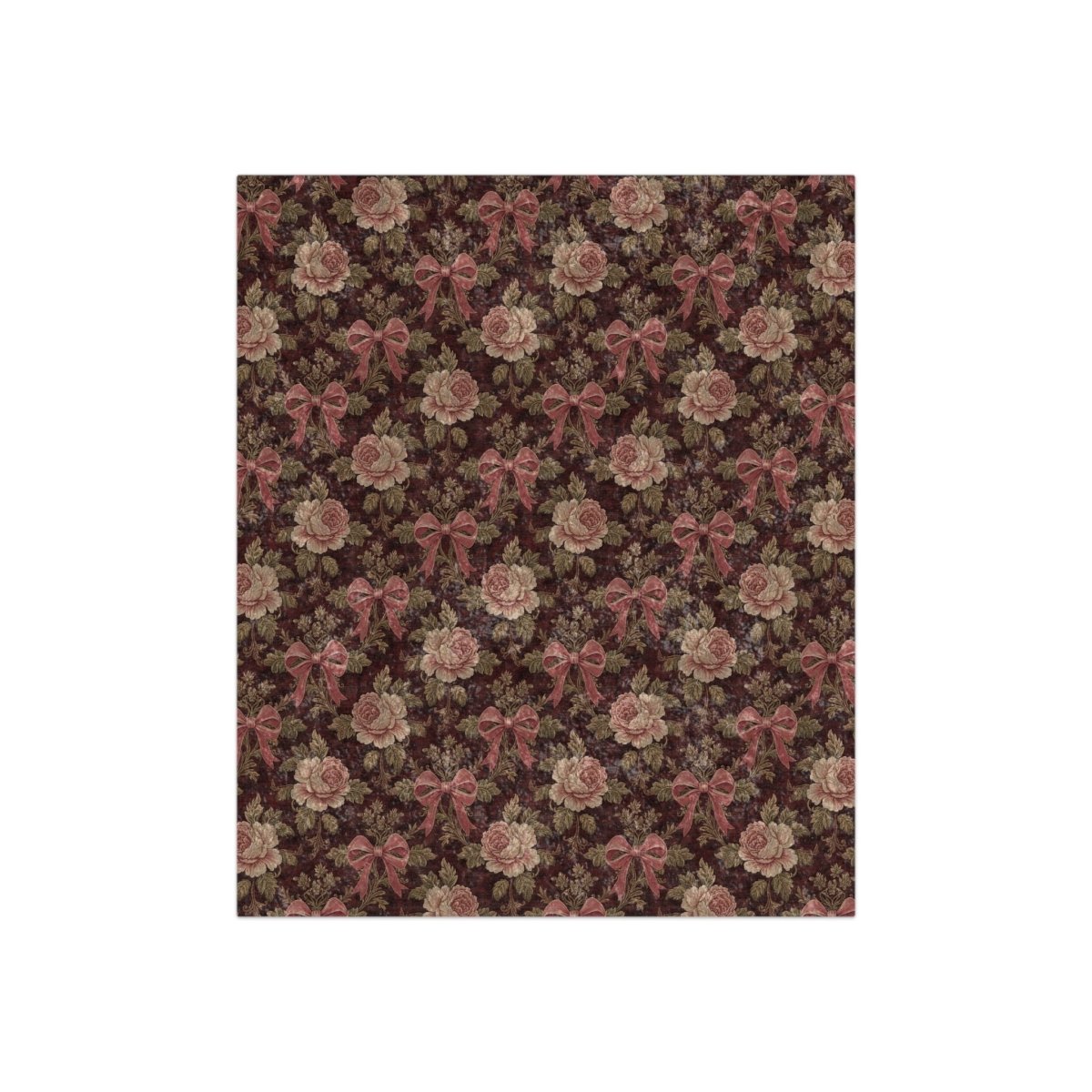 Burgundy Roses and Bows Tapestry | Crushed Velvet Blanket - Crushed Velvet Blanket - Piccolo Fiore Prints