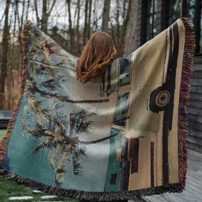Camper Van and Palms | Woven Blanket - Woven Blanket - Piccolo Fiore Prints