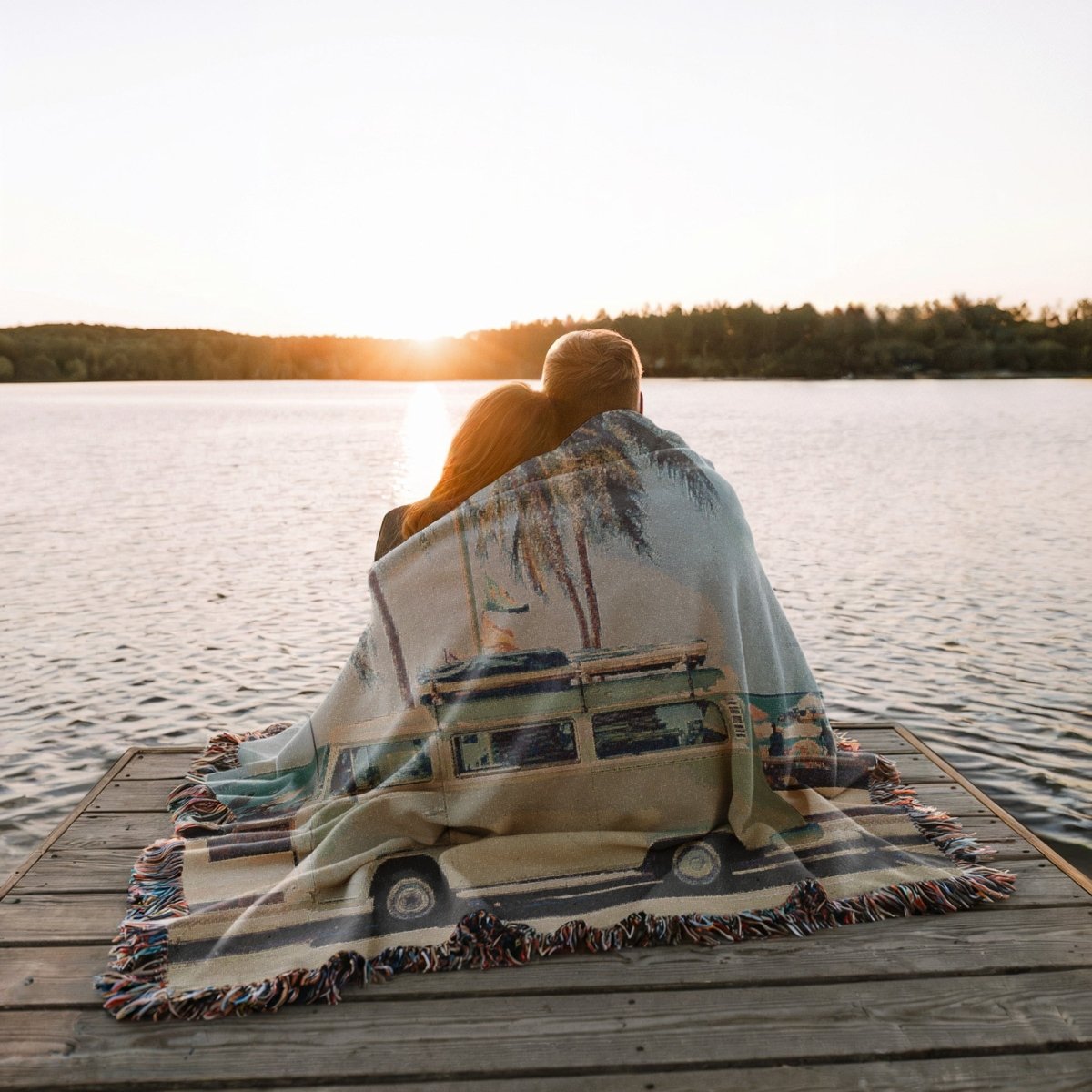 Camper Van and Palms | Woven Blanket - Woven Blanket - Piccolo Fiore Prints