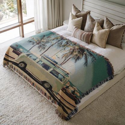 Camper Van and Palms | Woven Blanket - Woven Blanket - Piccolo Fiore Prints