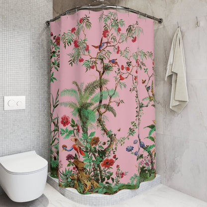 Chinoiserie Flowers and Birds Shower Curtain in Pink - Shower Curtain - Piccolo Fiore Prints