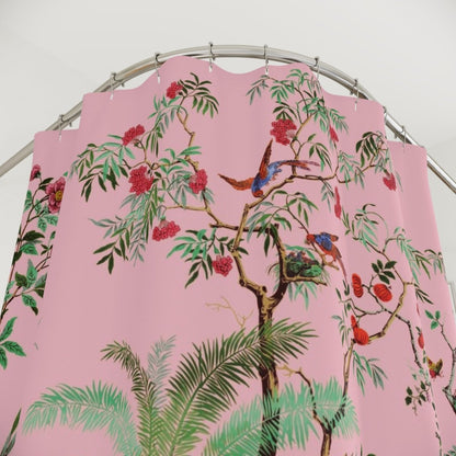 Chinoiserie Flowers and Birds Shower Curtain in Pink - Shower Curtain - Piccolo Fiore Prints