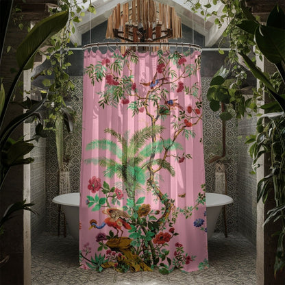 Chinoiserie Flowers and Birds Shower Curtain in Pink - Shower Curtain - Piccolo Fiore Prints