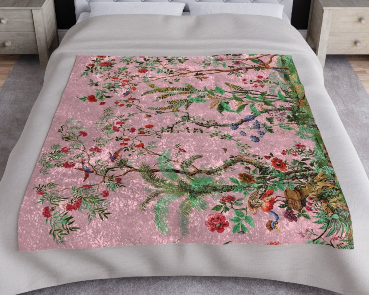 Chinoiserie in Pink | Crushed Velvet Blanket - Crushed Velvet Blanket - Piccolo Fiore Prints