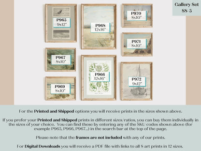 Coastal Prints in Cream, Sage Green and Pastel Blue | Gallery Wall Set | 8 Prints | S8 - 5 - Gallery Wall Set - Piccolo Fiore Prints