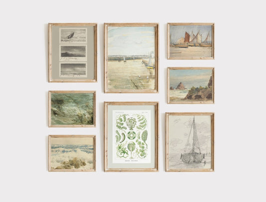 Coastal Prints in Cream, Sage Green and Pastel Blue | Gallery Wall Set | 8 Prints | S8 - 5 - Gallery Wall Set - Piccolo Fiore Prints