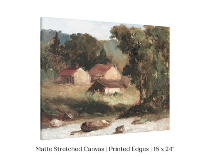 Country Farmhouse and River Landscape | P386 - Single Art Prints - Piccolo Fiore Prints