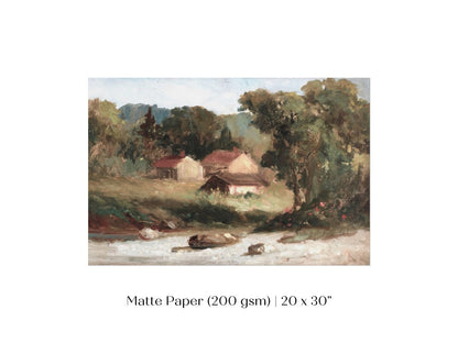 Country Farmhouse and River Landscape | P386 - Single Art Prints - Piccolo Fiore Prints