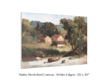Country Farmhouse and River Landscape | P386 - Single Art Prints - Piccolo Fiore Prints