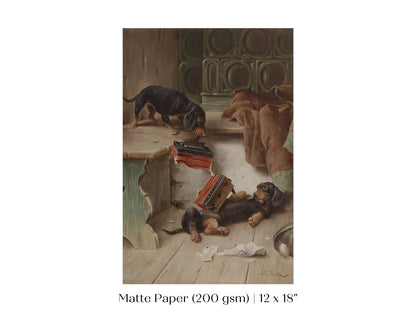Dachshunds and Concertina | P414 - Single Art Prints - Piccolo Fiore Prints
