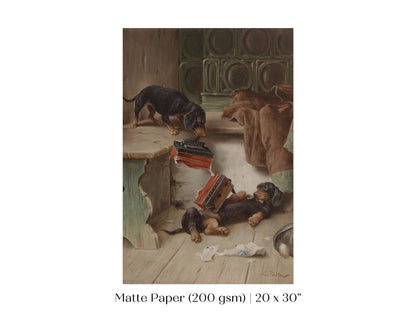 Dachshunds and Concertina | P414 - Single Art Prints - Piccolo Fiore Prints