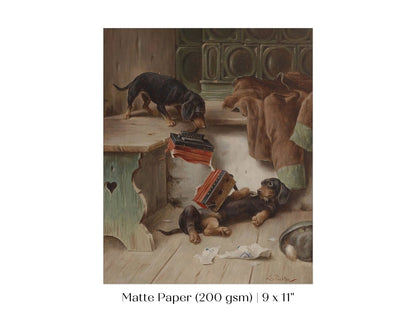 Dachshunds and Concertina | P414 - Single Art Prints - Piccolo Fiore Prints
