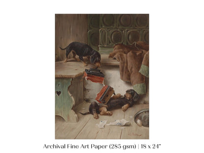 Dachshunds and Concertina | P414 - Single Art Prints - Piccolo Fiore Prints