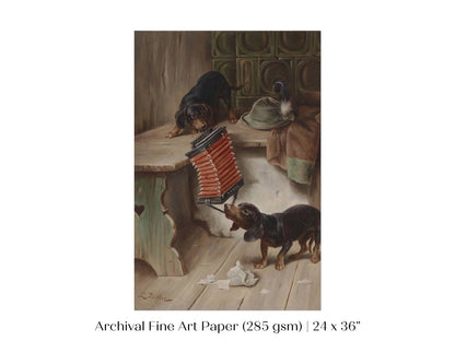 Dachshunds and Concertina | P415 - Single Art Prints - Piccolo Fiore Prints