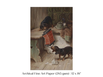 Dachshunds and Concertina | P415 - Single Art Prints - Piccolo Fiore Prints