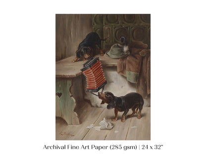 Dachshunds and Concertina | P415 - Single Art Prints - Piccolo Fiore Prints