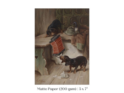 Dachshunds and Concertina | P415 - Single Art Prints - Piccolo Fiore Prints