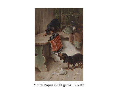 Dachshunds and Concertina | P415 - Single Art Prints - Piccolo Fiore Prints