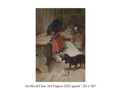 Dachshunds and Concertina | P415 - Single Art Prints - Piccolo Fiore Prints