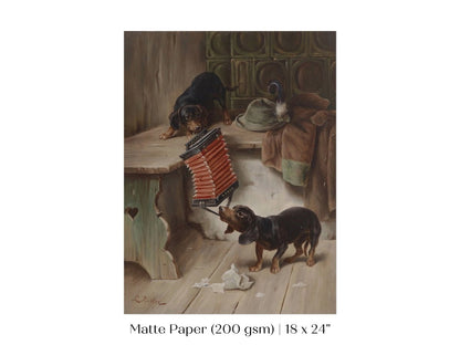 Dachshunds and Concertina | P415 - Single Art Prints - Piccolo Fiore Prints