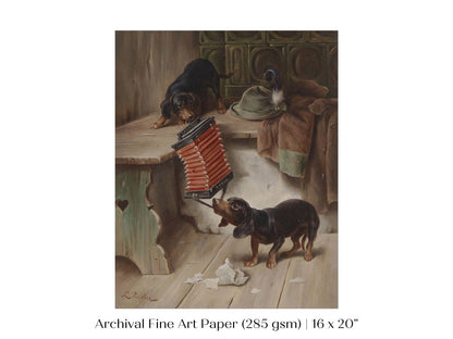 Dachshunds and Concertina | P415 - Single Art Prints - Piccolo Fiore Prints