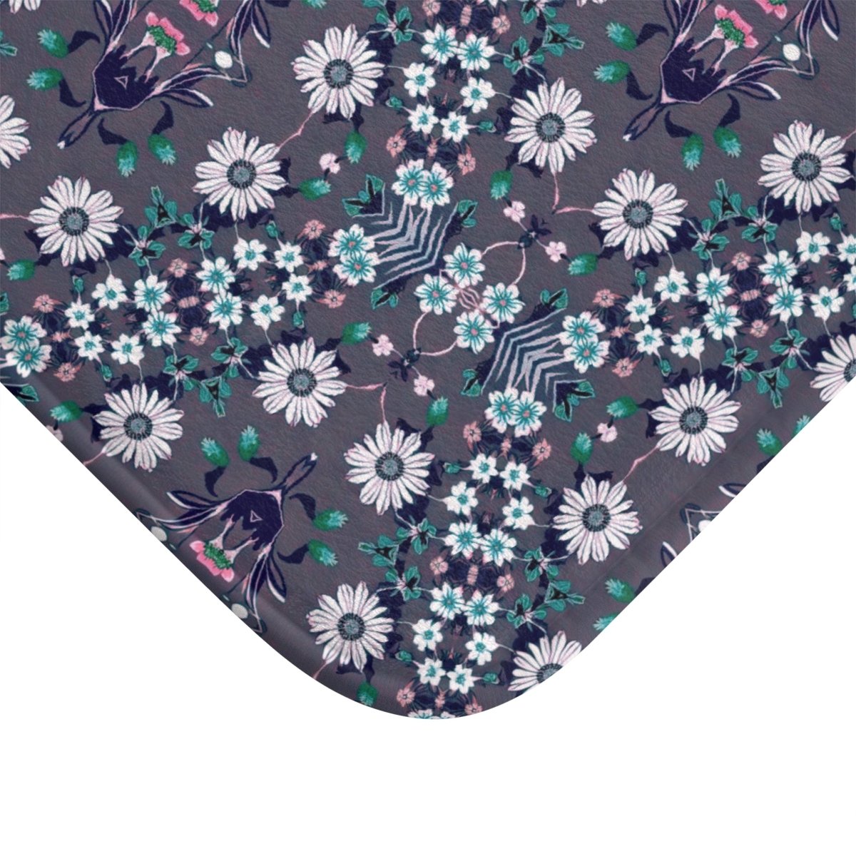 Dark Grey Retro Folk Floral Damask | Bath Mat - Bath Mat - Piccolo Fiore Prints